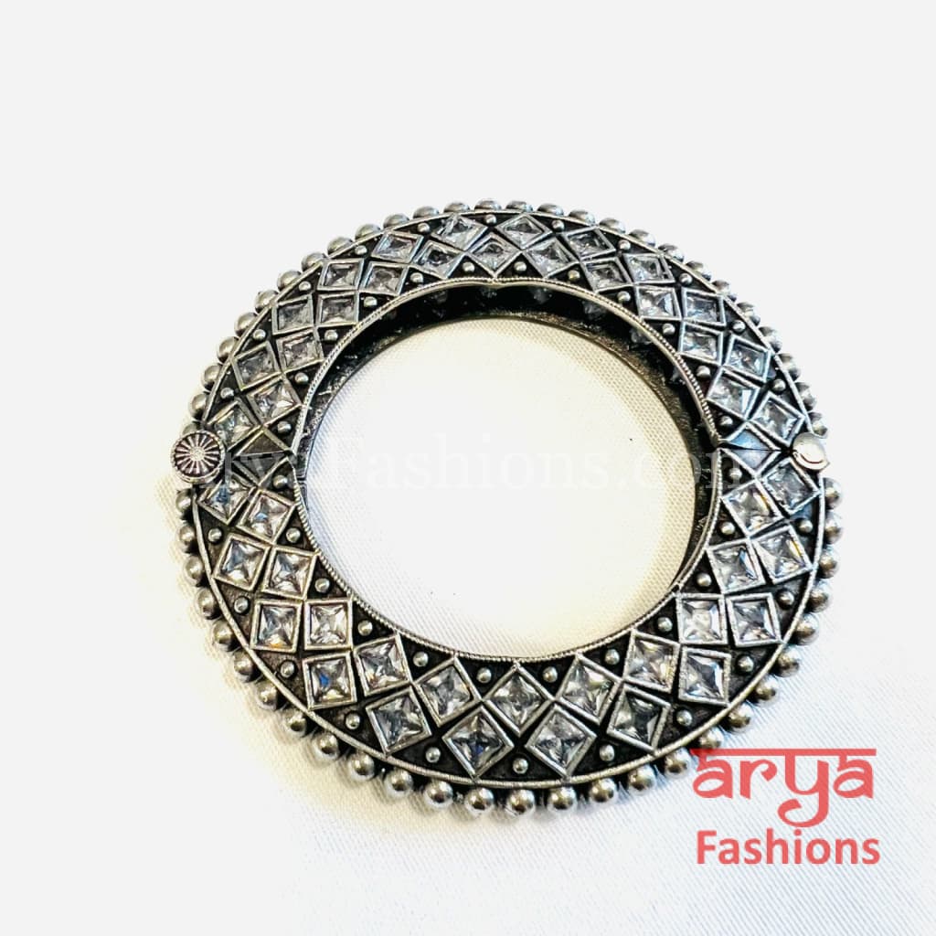 Gokhru style Ethnic Silver Oxidized Bracelet with Multicolor Stones/ Size 2.4