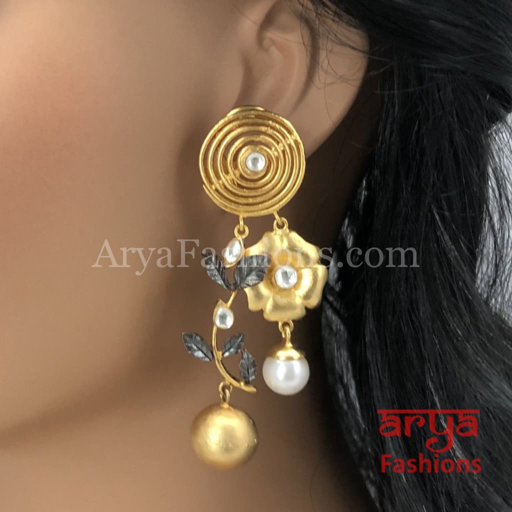 Gold Silver Dual Tone Spiral Contemporary Party Earrings