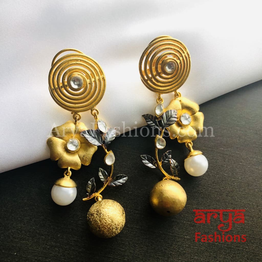 Gold Silver Dual Tone Spiral Contemporary Party Earrings