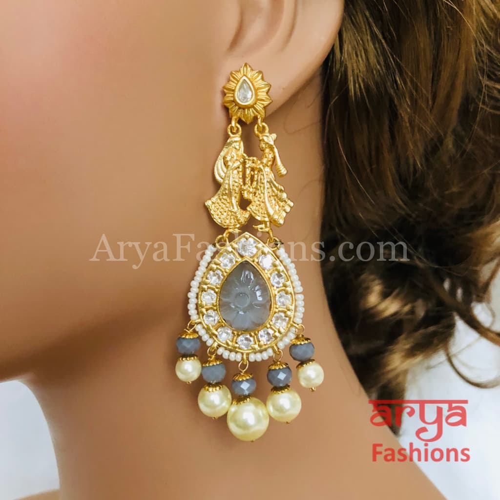 Golden Amrapali Bride Groom Kundan Earrings