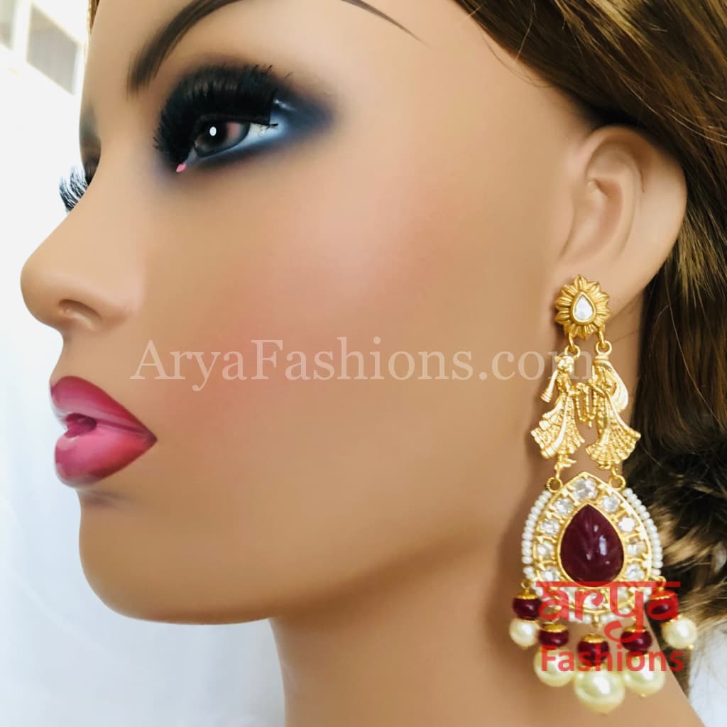 Golden Amrapali Bride Groom Kundan Earrings