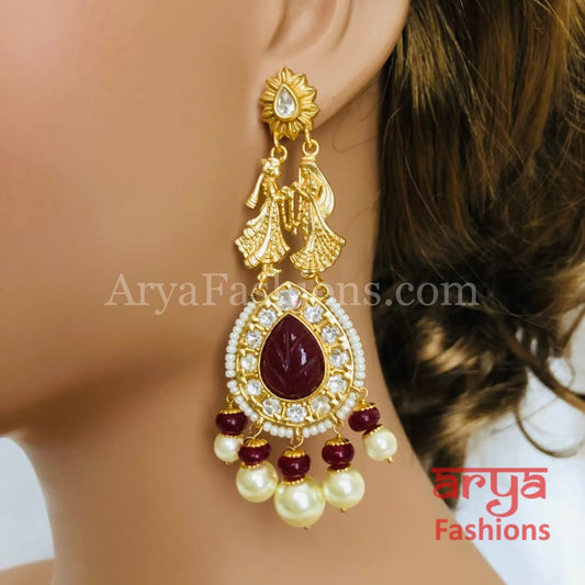 Golden Amrapali Bride Groom Kundan Earrings