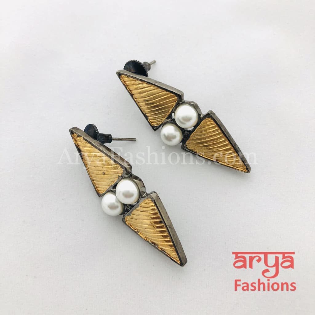 Golden Black Pearl Fusion Ethnic Earrings