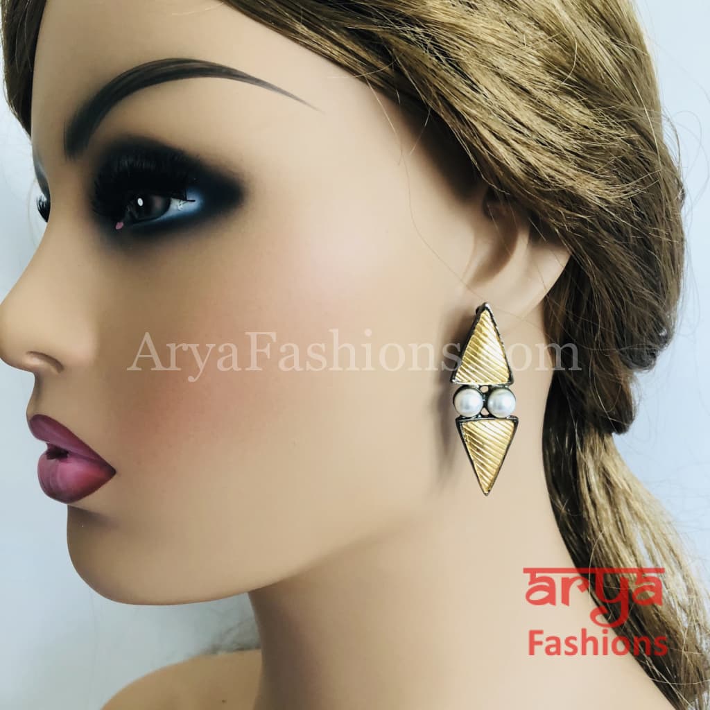 Golden Black Pearl Fusion Ethnic Earrings