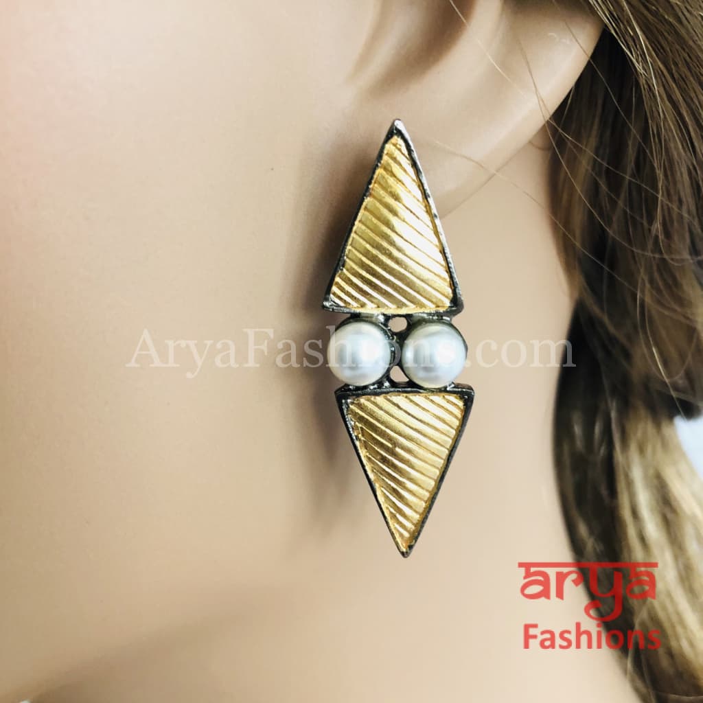 Golden Black Pearl Fusion Ethnic Earrings