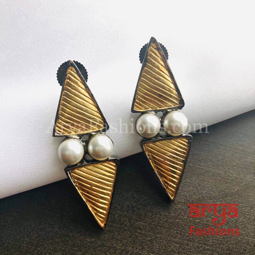 Golden Black Pearl Fusion Ethnic Earrings