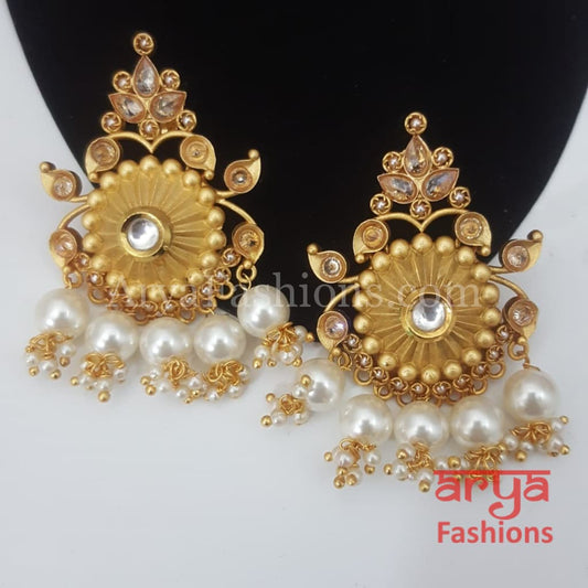 Golden Chandbali Earring with golden and Pearl beads