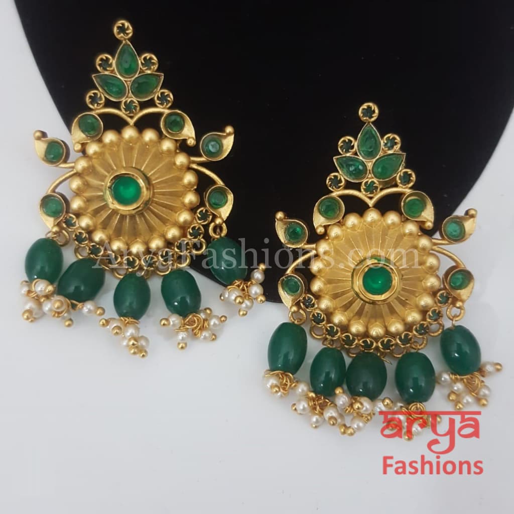 Golden Chandbali Earring with golden and Pearl beads