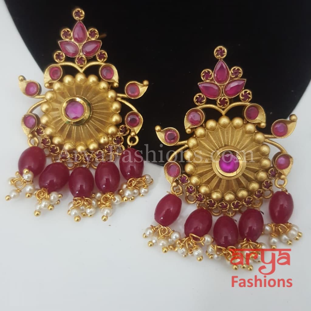 Golden Chandbali Earring with golden and Pearl beads