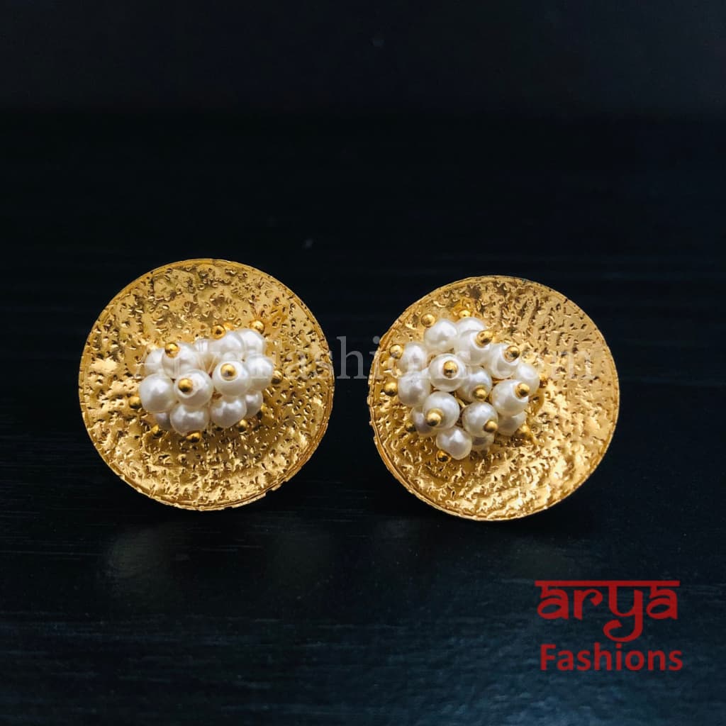 Golden Designer Studs/ Lightweight Pearl beads Earrings