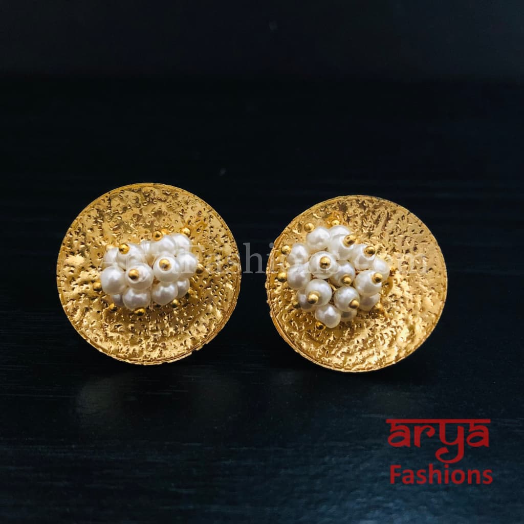 Golden Designer Studs/ Lightweight Pearl beads Earrings