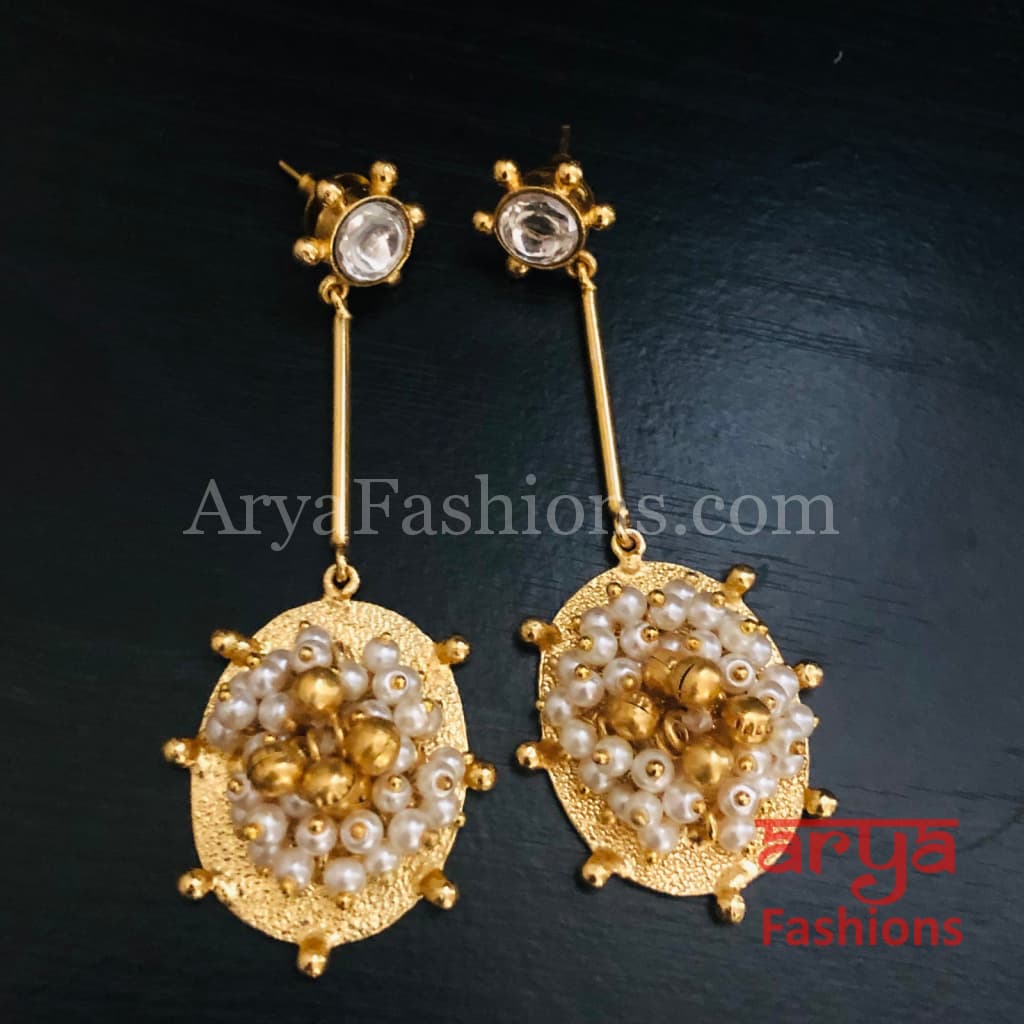 Golden Fusion Earrings with Pearl and Ghungroo beads