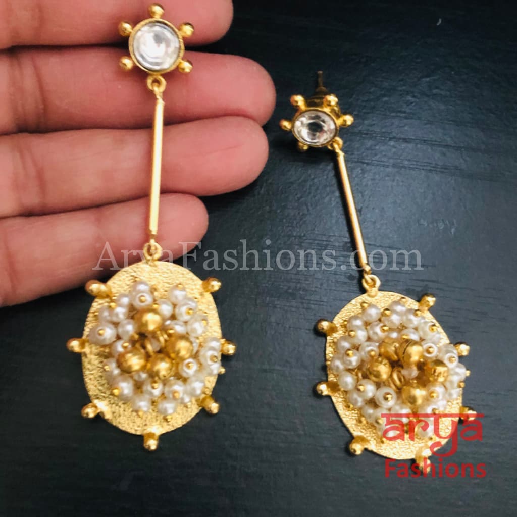 Golden Fusion Earrings with Pearl and Ghungroo beads