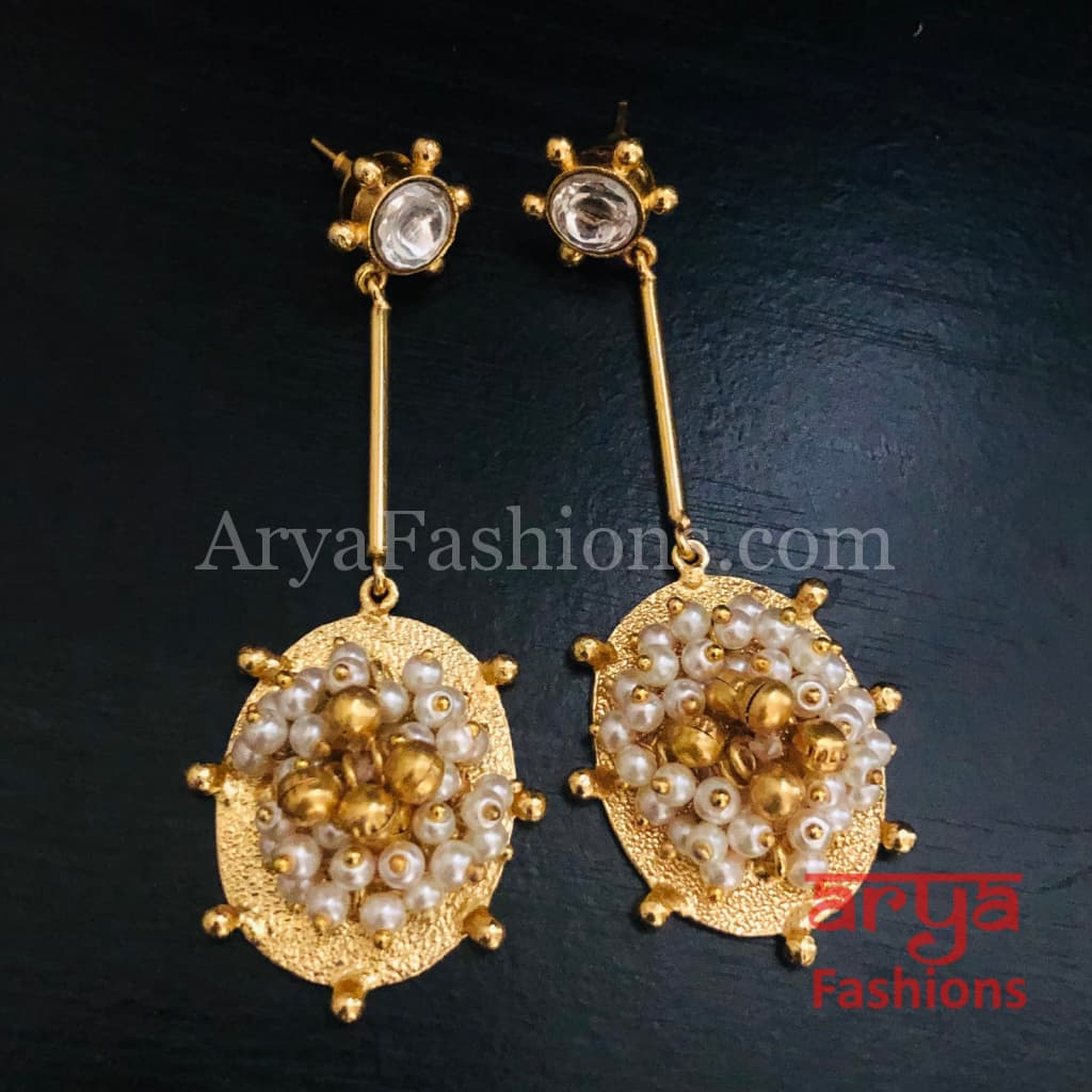 Golden Fusion Earrings with Pearl and Ghungroo beads