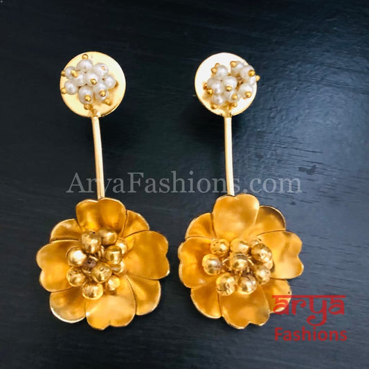 Golden Fusion Earrings with Pearls and Ghungroo beads