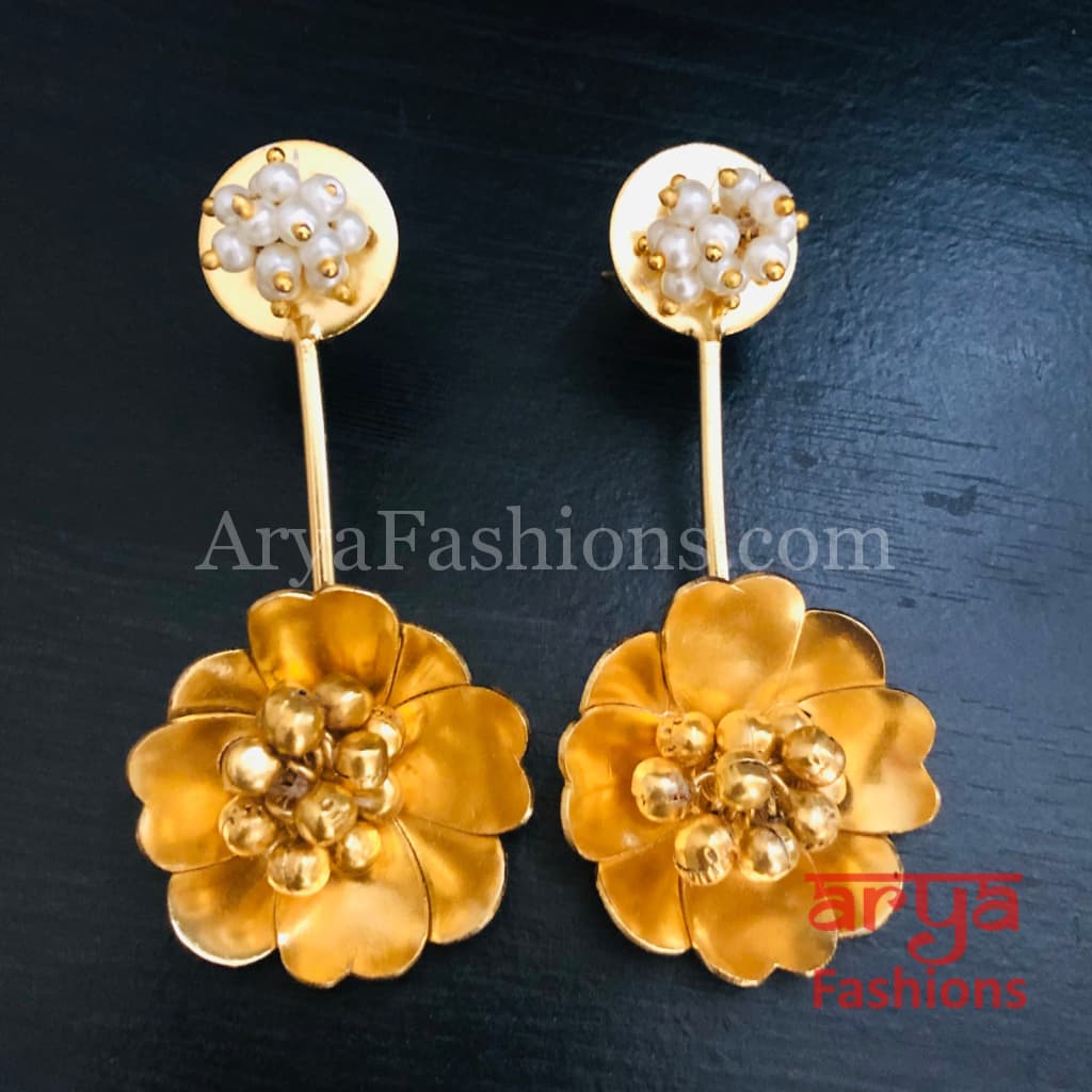 Golden Fusion Earrings with Pearls and Ghungroo beads
