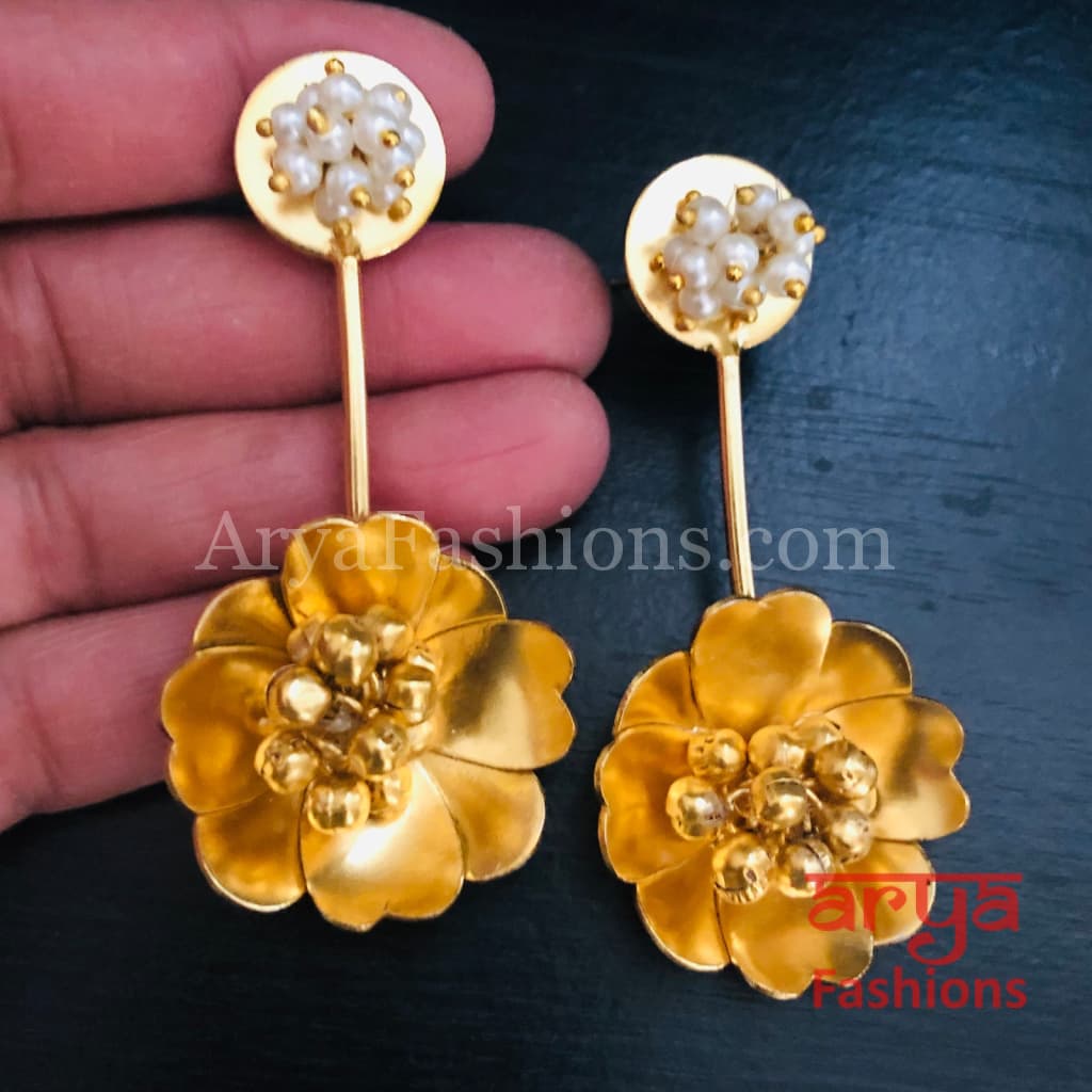 Golden Fusion Earrings with Pearls and Ghungroo beads