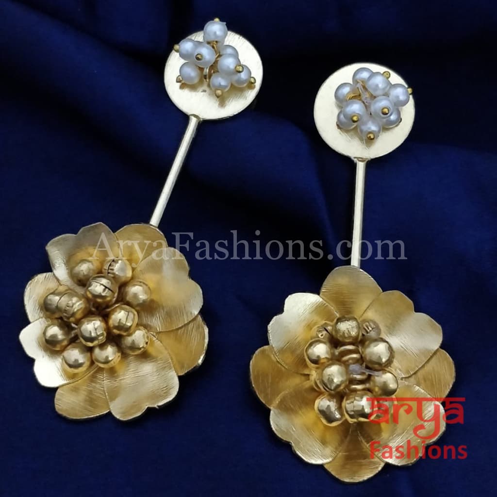 Golden Fusion Earrings with Pearls and Ghungroo beads