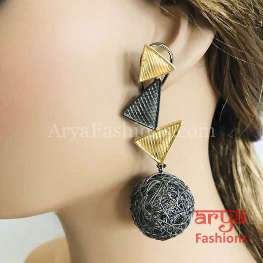 Golden Gray Fusion Kundan Long Ethnic Earrings