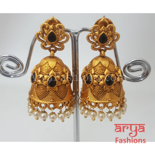 Golden Jhumka Earring with golden beads