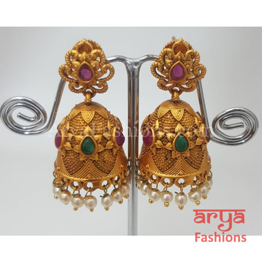 Golden Jhumka Earring with golden beads