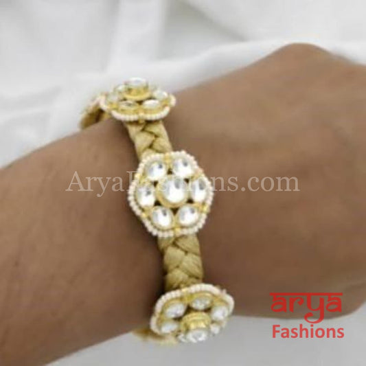 Golden Kundan Bracelet/Bridal Indian Bracelet/Jadau Polki Bracelet Bangle