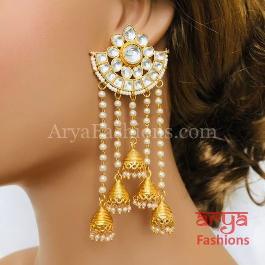 Golden Kundan Jadau Rajasthani Jhumka Earrings