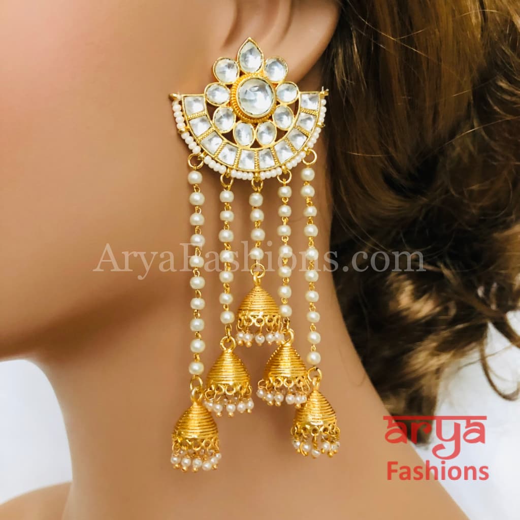 Golden Kundan Jadau Rajasthani Jhumka Earrings