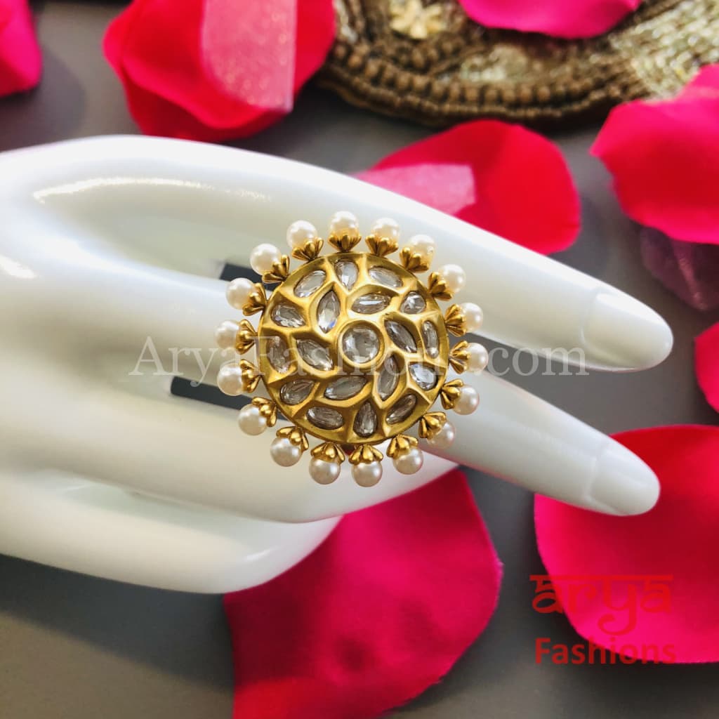 Golden Kundan Jadau Statement Ring