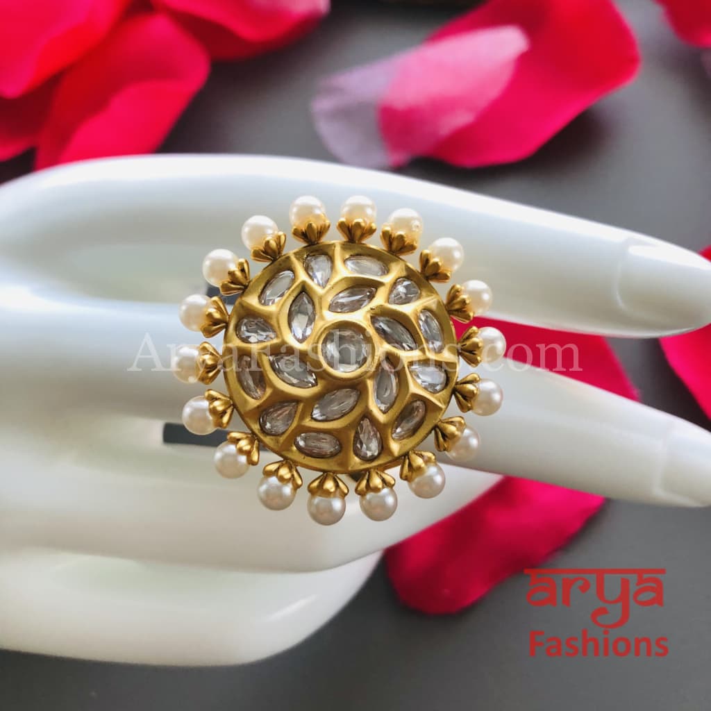 Golden Kundan Jadau Statement Ring