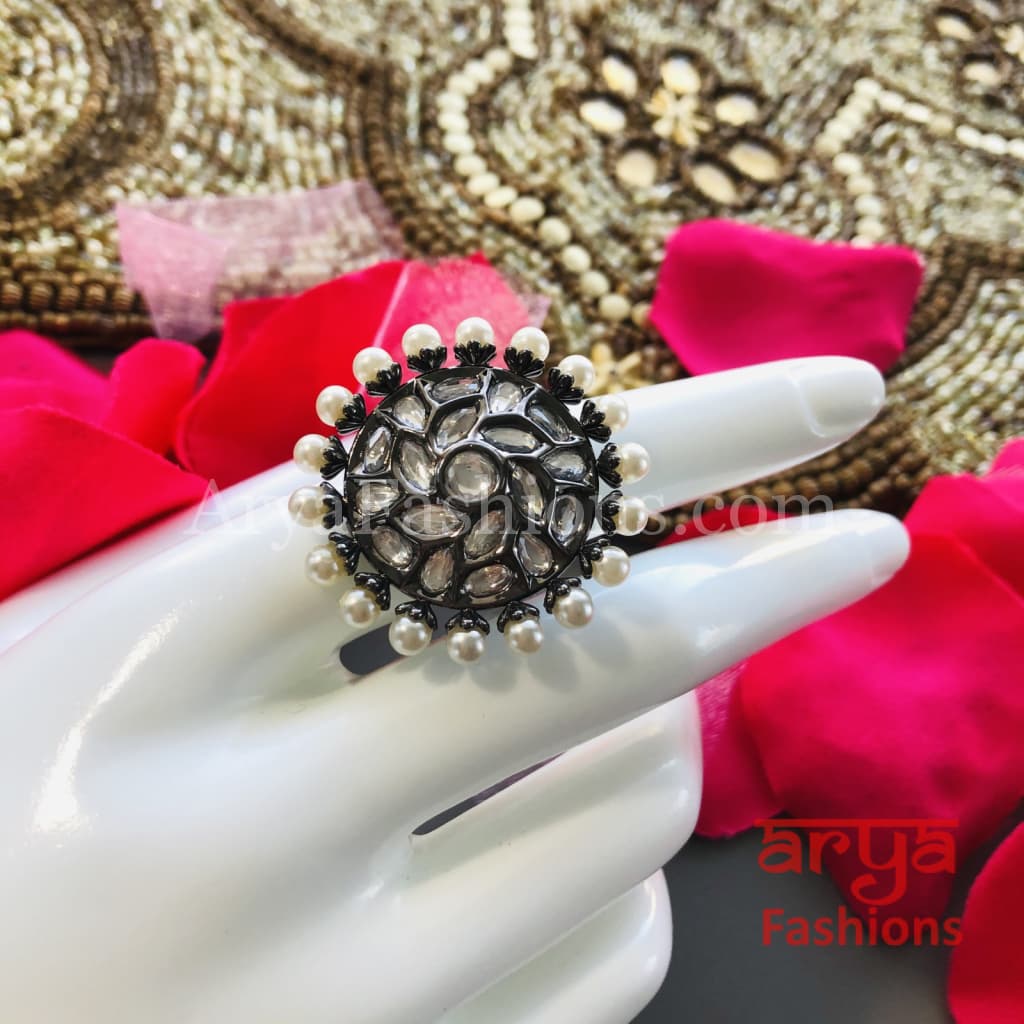 Golden Kundan Jadau Statement Ring