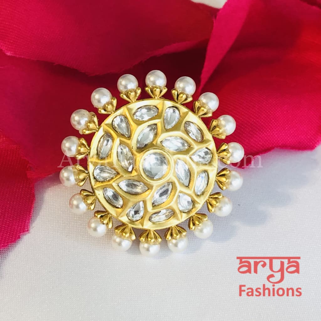 Golden Kundan Jadau Statement Ring