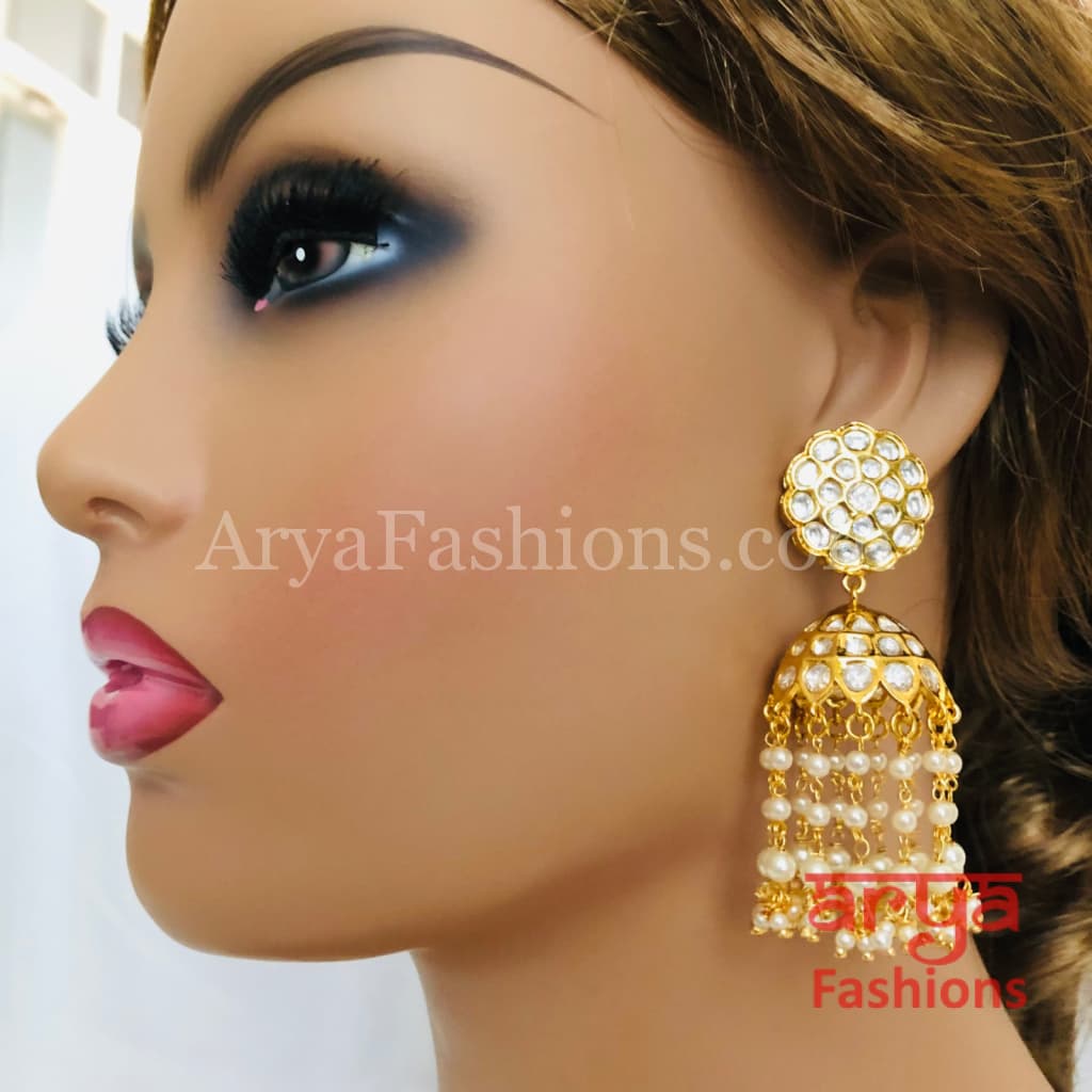 Golden Kundan Jhumka Earrings