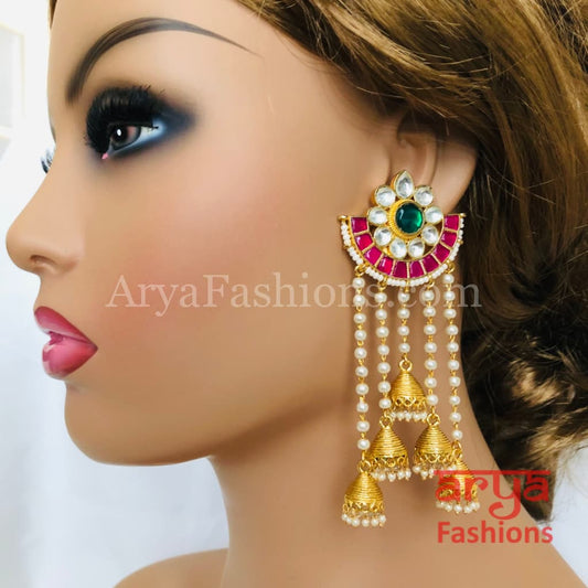 Golden Kundan Ruby Jadau Rajasthani Jhumka Earrings