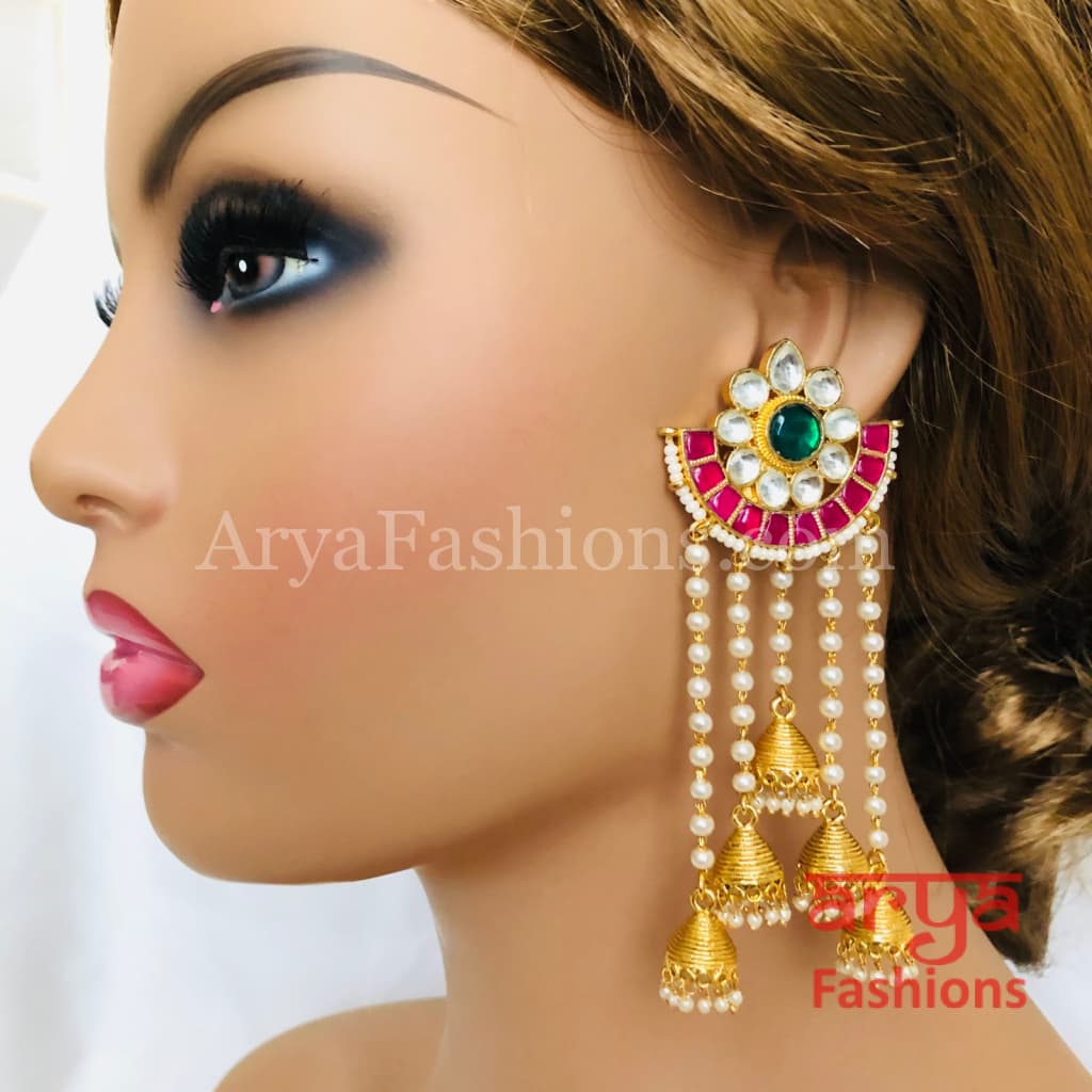 Golden Kundan Ruby Jadau Rajasthani Jhumka Earrings