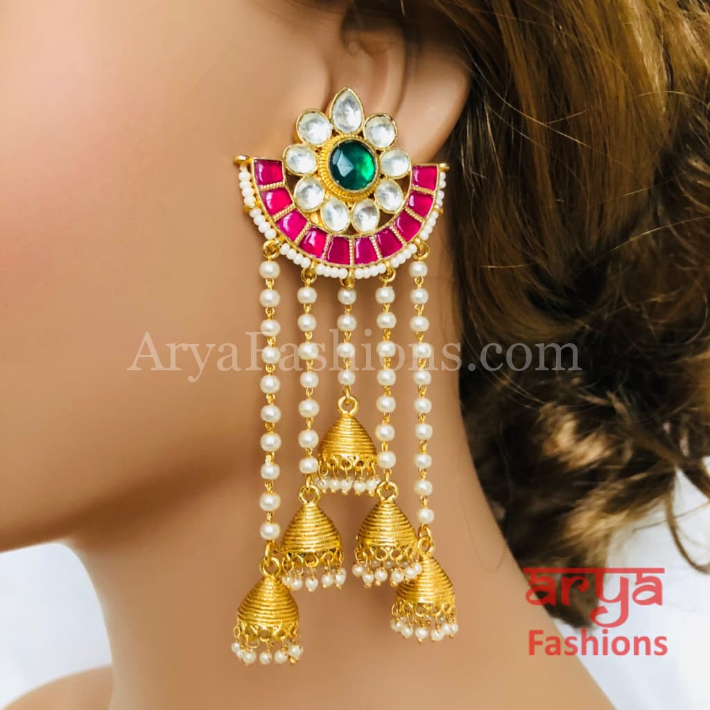 Golden Kundan Ruby Jadau Rajasthani Jhumka Earrings