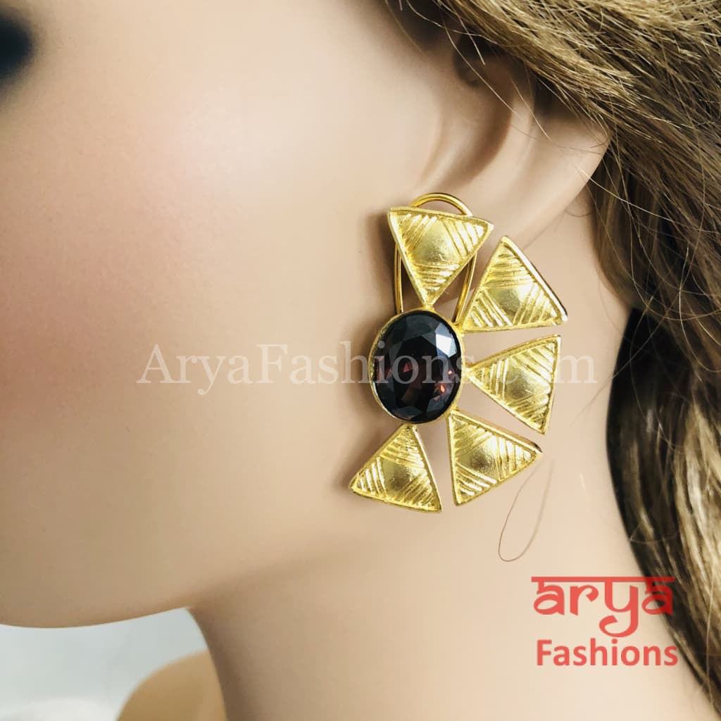 Golden Marron Stone Fusion Ethnic Earrings