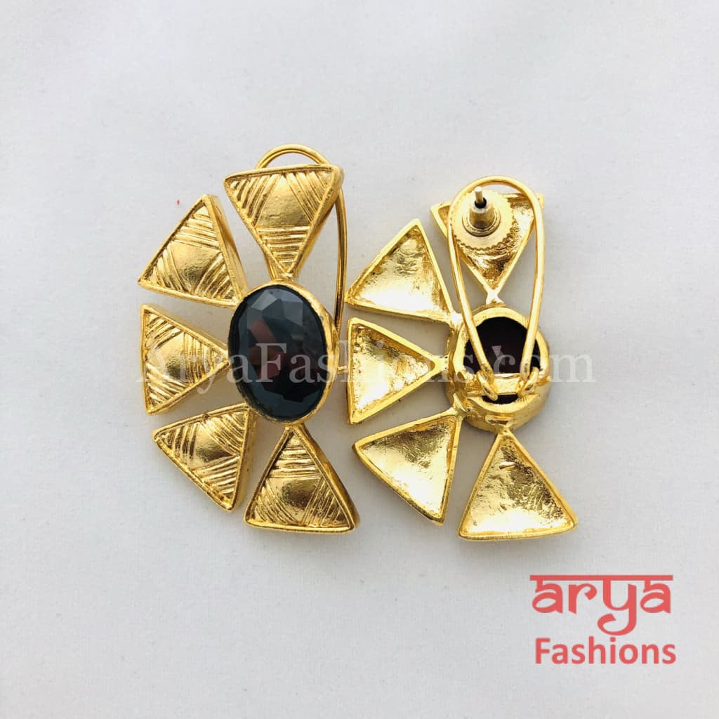 Golden Marron Stone Fusion Ethnic Earrings