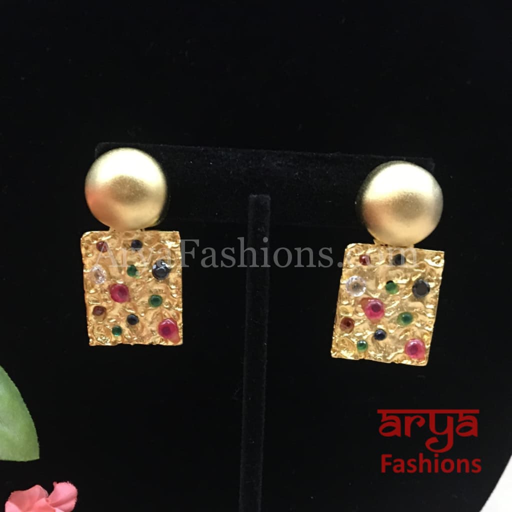 Golden Multicolor Stone Ethnic Earrings
