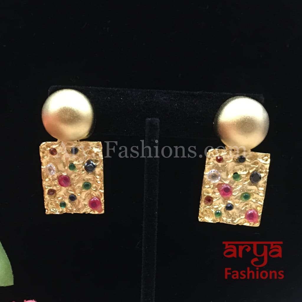 Golden Multicolor Stone Ethnic Earrings