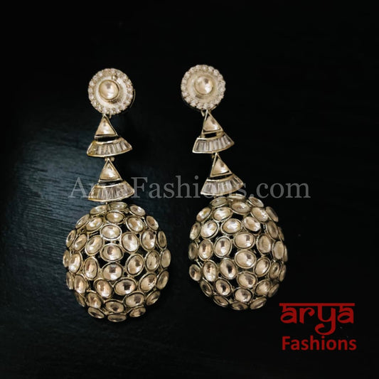 Golden Pacchi Kundan Fusion Earrings/ Silver Cocktail Earrings