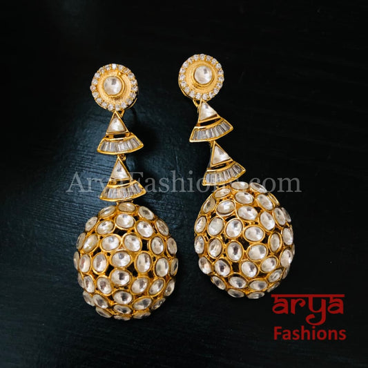 Golden Pacchi Kundan Fusion Earrings/ Silver Cocktail Earrings