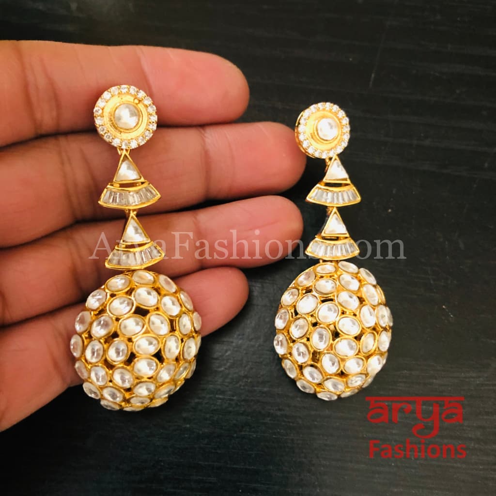 Golden Pacchi Kundan Fusion Earrings/ Silver Cocktail Earrings
