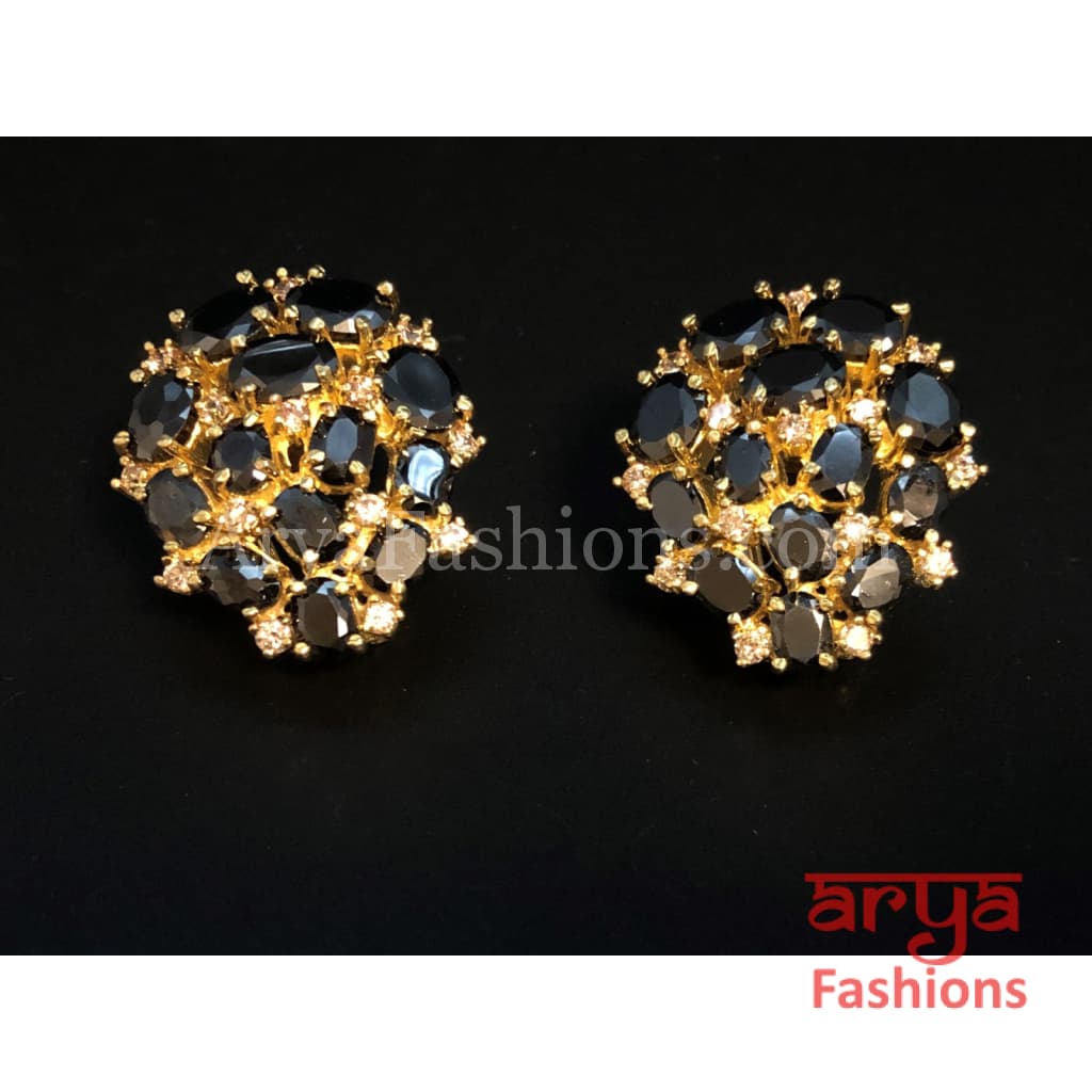 Golden Party Studs with Black Stones