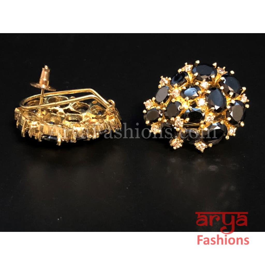 Golden Party Studs with Black Stones