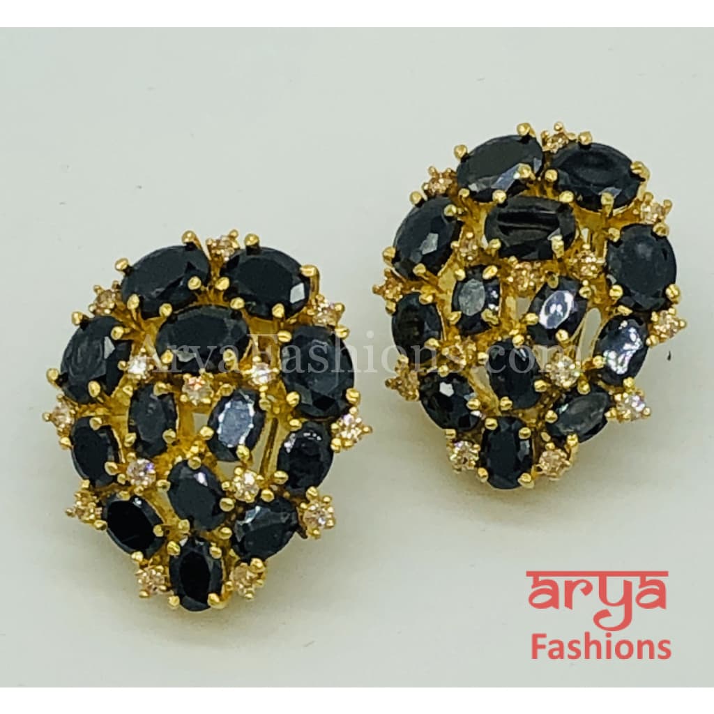 Golden Party Studs with Black Stones