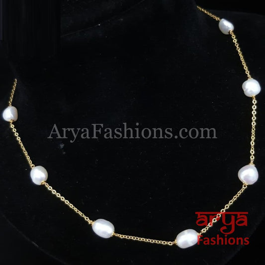 Golden Pearl Beads Elegant Mala Necklace