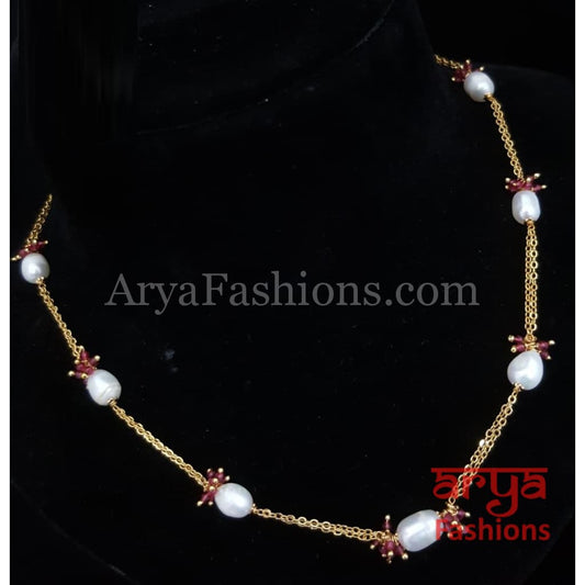 Golden Pearl Beads Elegant Mala Necklace