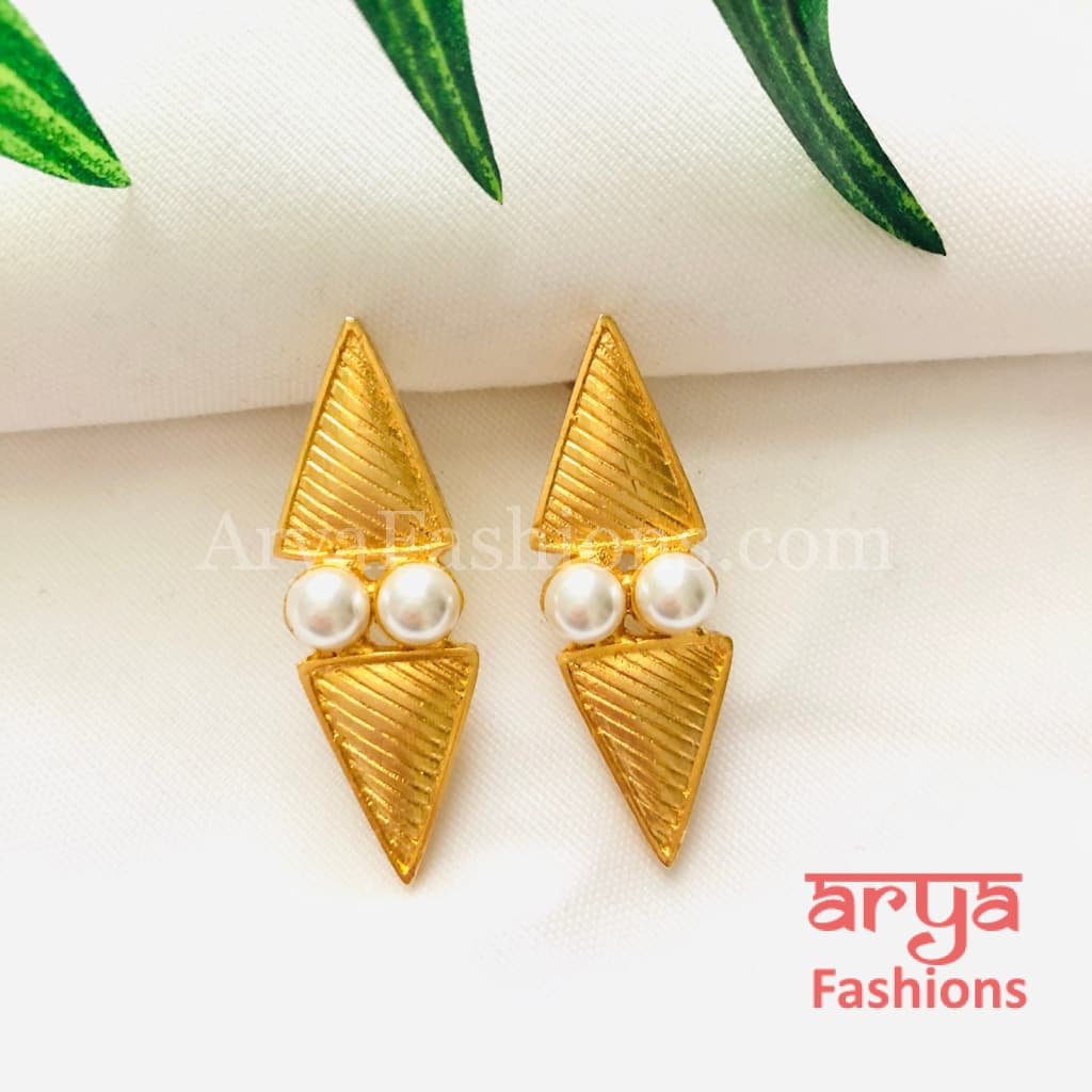 Golden Pearl Fusion Ethnic Earrings
