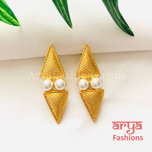 Golden Pearl Fusion Ethnic Earrings